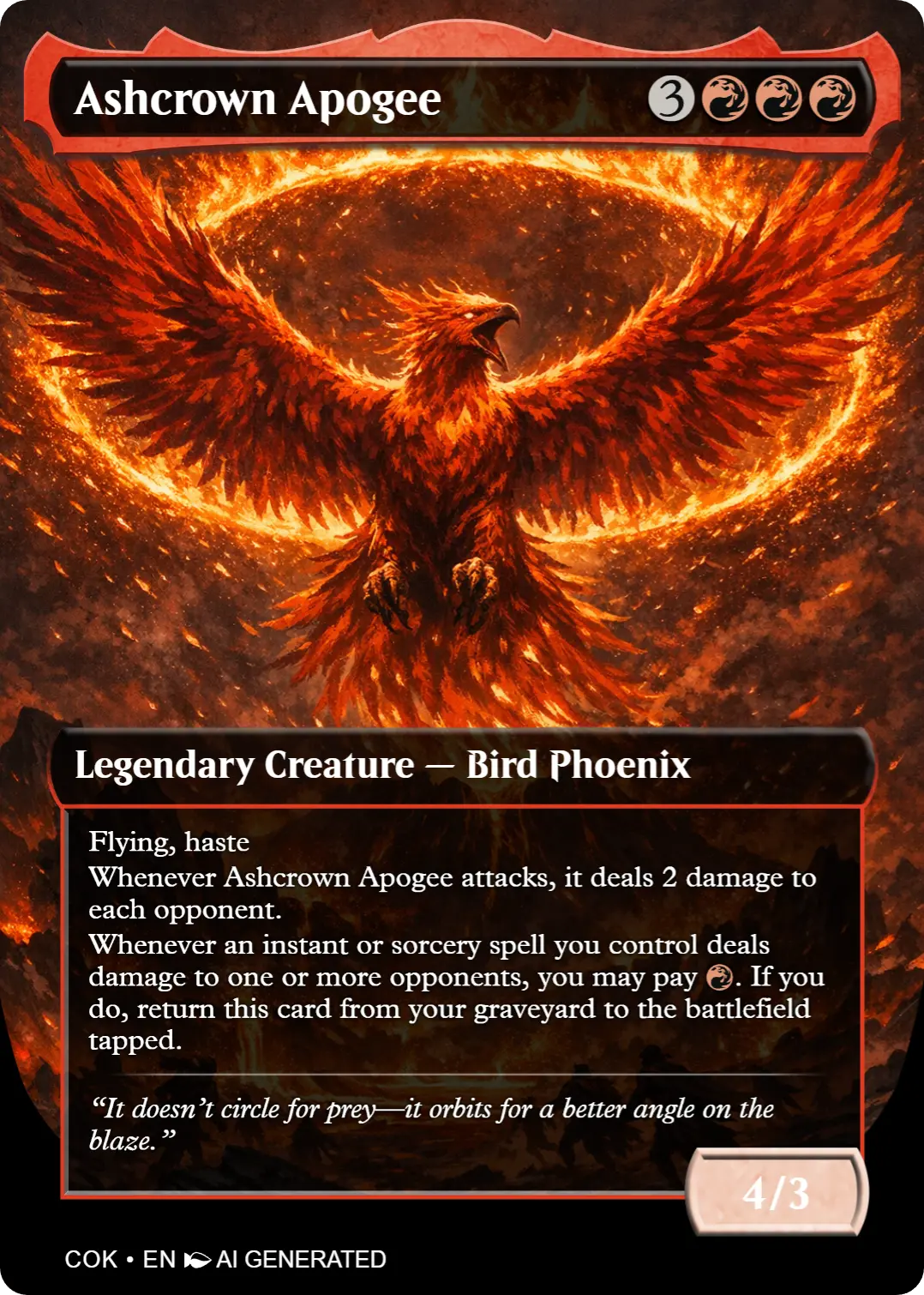 Ashcrown Apogee — custom AI-generated Magic: The Gathering card